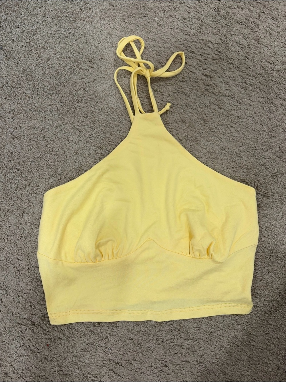 Blue Blush Pale Yellow Halter Crop Top with Tie Neck